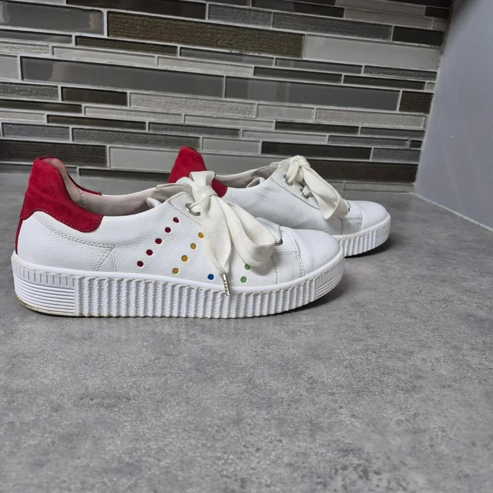 6.5 Gabor White and Red Leather Sneakers with Coloured Dots - Picture 5 of 12
